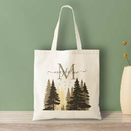 Gräs Träd Forest Beige skript Namn Monogram Tygkasse