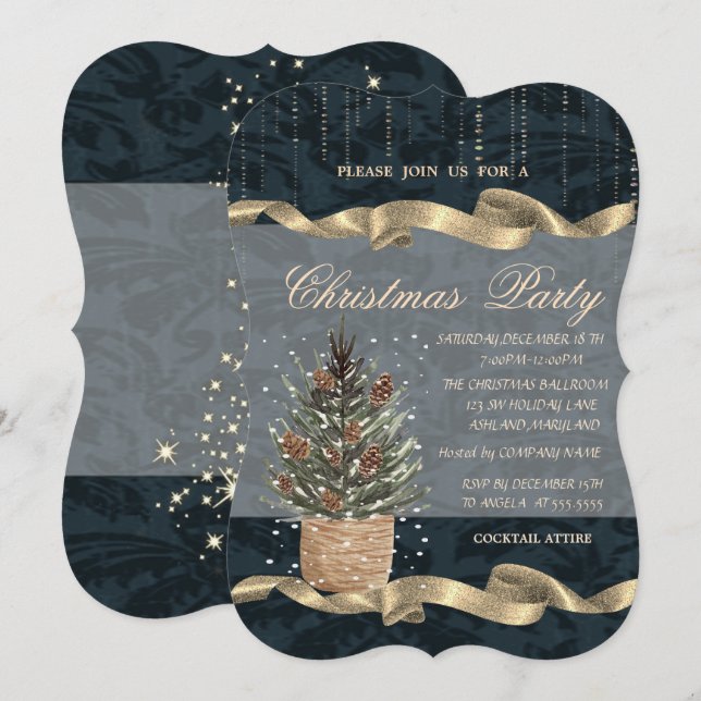 Gräs Träd,Gräs-kuber,Snö-julen Party Inbjudningar (Fram/baksida)