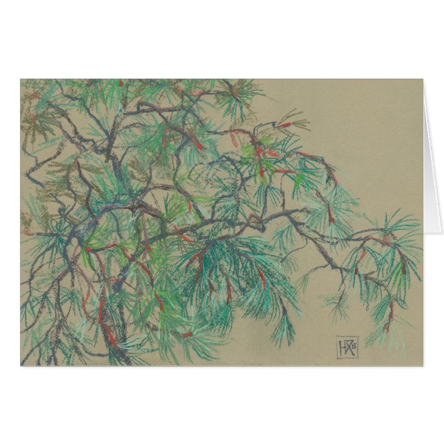 Gräs Träd Gren, den botaniska Blommigten Pastel Te Hälsningskort (Framsidan Horizontal)