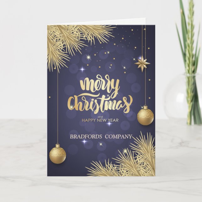 Gräs Träd Grenar,Bollar,Blå julfirma Helgkort (Framsida)