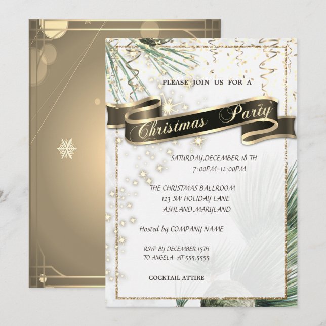 Gräs Träd Grenar Guld julfirman Party Inbjudningar (Fram/baksida)