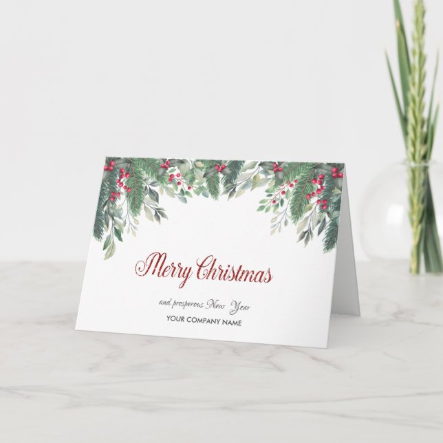 Gräs Träd Grenar, Holly Berries Company Hälsning Helgkort (Framsida)
