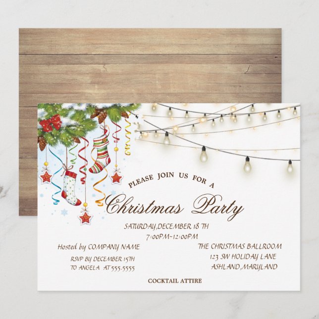 Gräs träd Grenar Wood,String Ljus jul Inbjudningar (Fram/baksida)