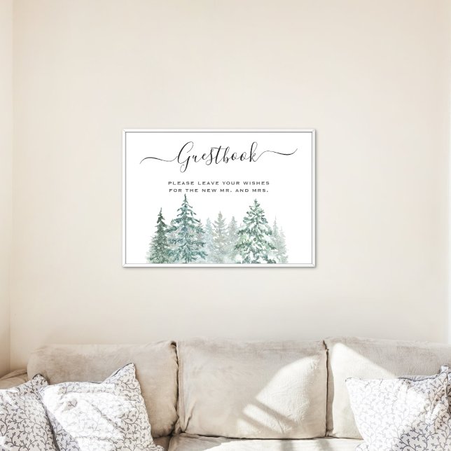 Gräs Träd Lantern Botanias gästboksskylt Poster (Winter Rustic Pine Trees Lantern Botanical Wedding Party Supplies)