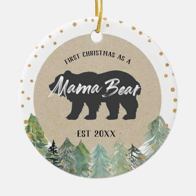 Gräs Träd Mamma Bear Rustic-julprydnad Julgransprydnad Keramik (Framsidan)