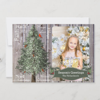 Gräs Träd med kardinal Rustic-julfoto Julkort