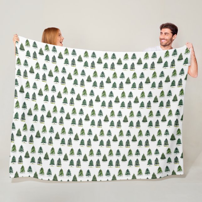 Gräs träd mönster Grönt jul, vattenfärg Fleecefilt (På plats)