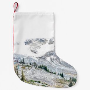 GRÄS TRÄD NÄRA MOUNTAIN SOM OMFATTAS AV SNÖ LITEN JULSTRUMPA