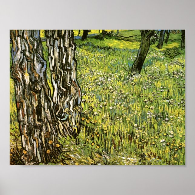 Gräs Träd och Dandelions Van Gogh Fine Art Poster (Framsidan)