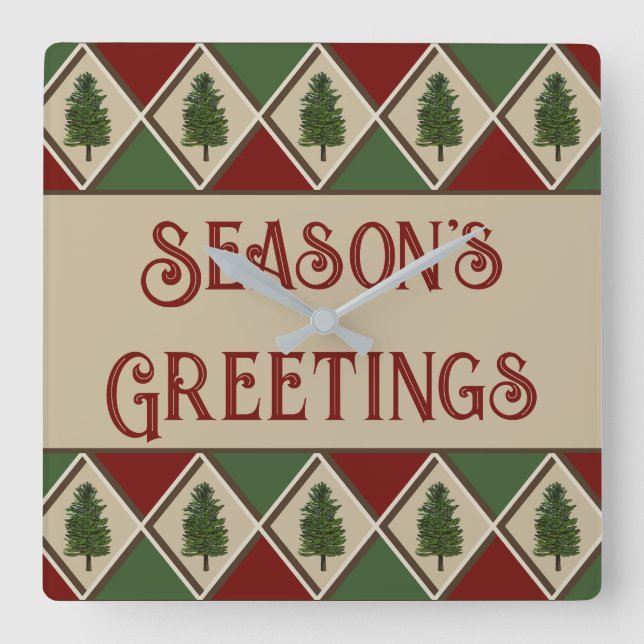 Gräs Träd och Harlequin Wall Clock Fyrkantig Klocka (Framsida)