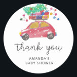 Gräs träd på det röda bildekalet tack runt klistermärke<br><div class="desc">Grymt röd bil i vattenfärg och blyertspenna stil bär gåvor och Julgran. Fira den stora dagen med "Julgran-bilen". Vinterbabyduschen. Matchande objekt är tillgängliga.</div>