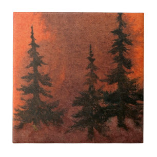 Gräs Träd Red Dawn Tile Kakelplatta