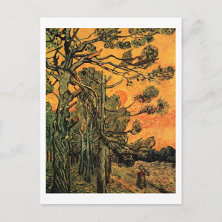 Gräs Träd Red Himlar Sunset Van Gogh Fine Art Vykort
