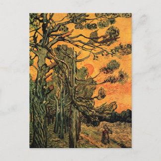 Gräs Träd Red Himlar Sunset Van Gogh Fine Art Vykort