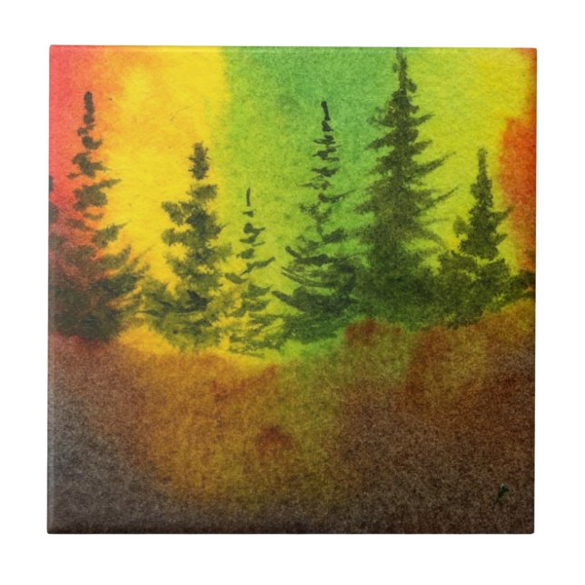 Gräs Träd Regnbåge Himlar God morgon Nature Tile Kakelplatta (Framsidan)