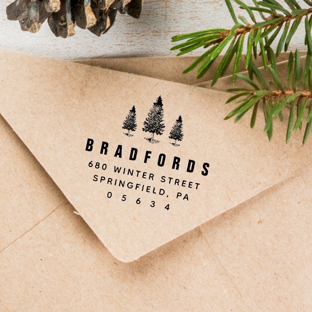 Gräs Träd Returadress Självfärgande Stämpel (Pine Trees Return Address Self-inking Stamp)