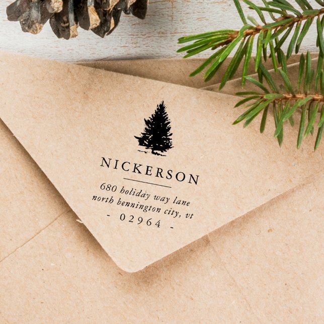 Gräs Träd Returadress Stämpel (Pine Tree Return Address Rubber Stamp)