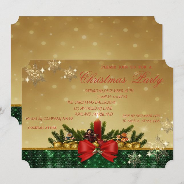 Gräs Träd, Röda ljus,Bow,Bow, Juljul Party Inbjudningar (Fram/baksida)