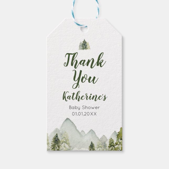 Gräs Träd Rustic Äventyr Baby Shower Tack Presentetikett (Framsidan)