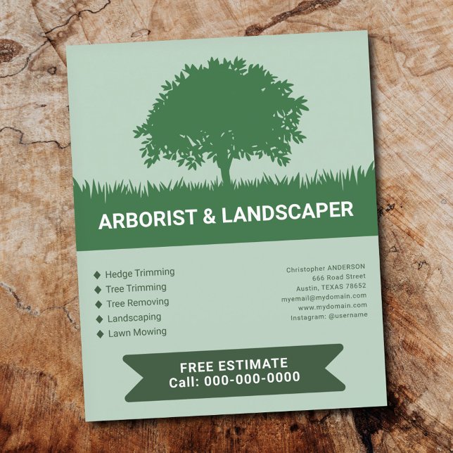 Gräs, Träd Siluett - Arborist & Landskapsarkitekt  Flygblad (Grass, Tree Silhouette - Arborist & Landscaper Flyer)