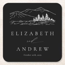 Gräs Träd-skogarna i Rustic-bergen Bröllop Underlägg Papper Kvadrat