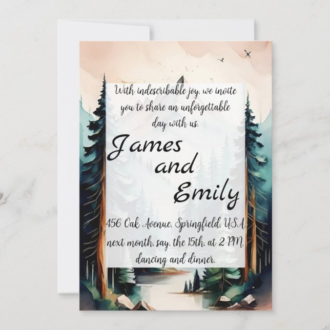 Gräs Träd-skogen Rustic Watercolor Thmet Bröllop Julkort (Framsida)