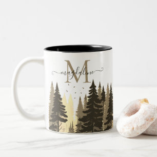 Gräs Träd-skogskript Namn Monogram Två-Tonad Mugg
