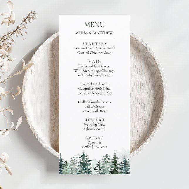 Gräs Träd, skogsområden, Bröllop Meny (Pine Tree Forest Mountains Rustic Wedding Menu)