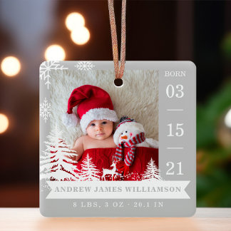 Gräs Träd & Snö Baby, födelseattentat och Grått fö Julgransprydnad Keramik