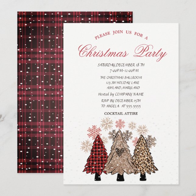 Gräs Träd Snö Röda julen Party Inbjudningar (Fram/baksida)