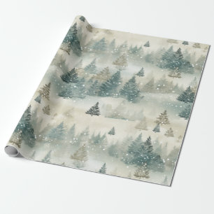 Gräs Träd som sjunker i Snö Vintage Vattenfärg i Presentpapper