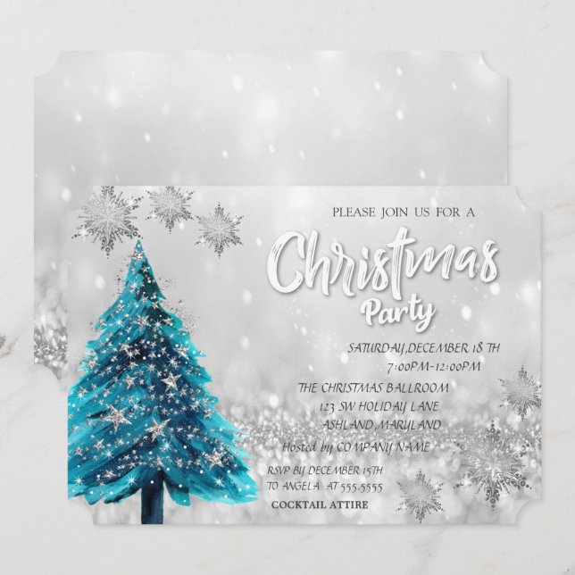 Gräs Träd Stars Bokeh Corporate jul Party Inbjudningar (Fram/baksida)