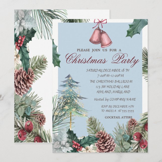 Gräs Träd Stars Gräs Cones jul Party Inbjudningar (Fram/baksida)