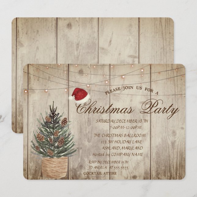 Gräs Träd,String Ljus,Wood Struktur jul Inbjudningar (Fram/baksida)