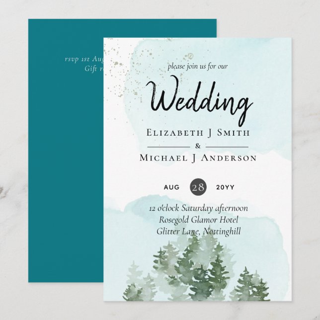 Gräs Träd Teal och Sage Bröllop (Fram/baksida)