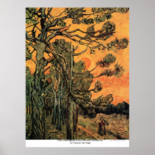Gräs Träd vid Sunset av Vincent van Gogh Poster