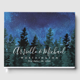 Gräs Träd Watercolor Rustic Evergreen Bröllop Gästböcker