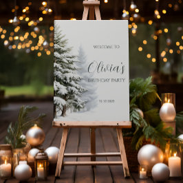 Gräs Träd Winter Onederland Birthday Välkommen Poster