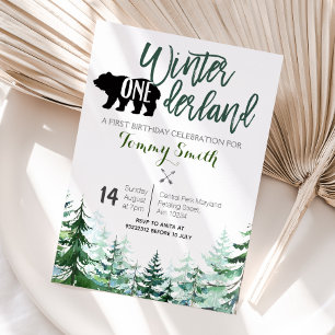 Gräs Träd Winter onederland FÖRSTA BIRTHDAG Inbjudningar