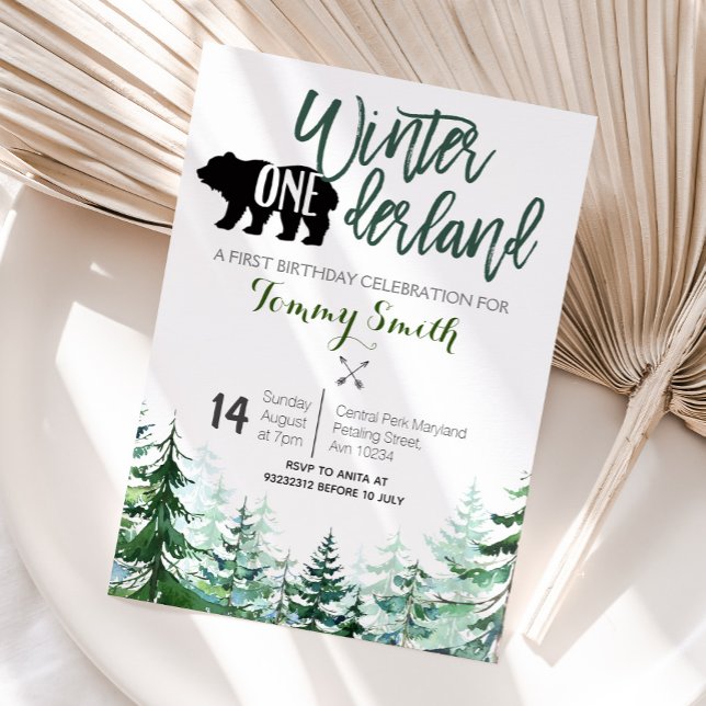 Gräs Träd Winter onederland FÖRSTA BIRTHDAG Inbjudningar (Skapare uppladdad)