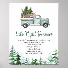 Gräs Träd Woodland Late Night Diaper Sign Poster