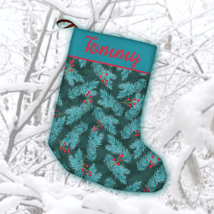 Gräs Twigs och Red Berries jul Mönster Liten Julstrumpa