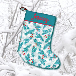 Gräs Twigs och Red Berries jul Mönster Liten Julstrumpa