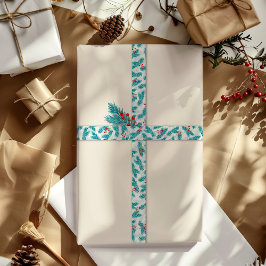 Gräs Twigs och Red Berries jul Mönster White