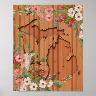 Gräs Wood Carved Michigan Blommigt Poster