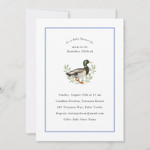 Gräsand blå och vit Vintage Baby Shower Inbjudningar