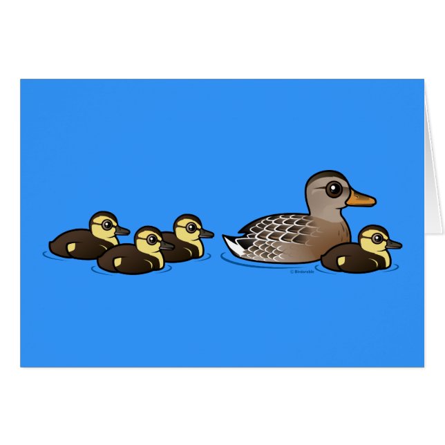 Gräsand & fyra ducklings hälsningskort (Framsidan Horizontal)