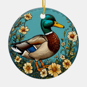 Gräsand omgiven av livfulla blommor i en S Julgransprydnad Keramik