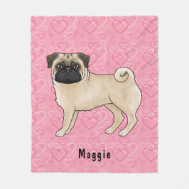 Gräsburkar och Rosa Hjärtar med Hund med Namn Fleecefilt