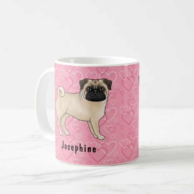 Gräsburkar och Rosa Hjärtar med Hund med Namn Kaffemugg (Framsida vänster)